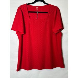 Wholi Women's NWOT Square Neck Eyelet Knit Short Sleeve Top Size XL